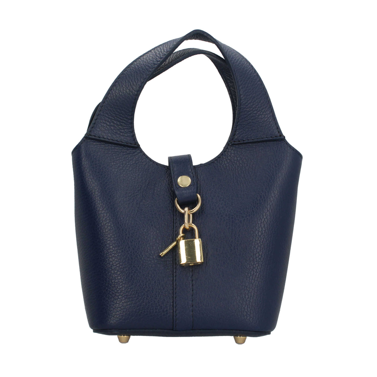 Borsa Made in Italy a mano in vera pelle con chiusura a lucchetto Blu TU | Giò Fashion