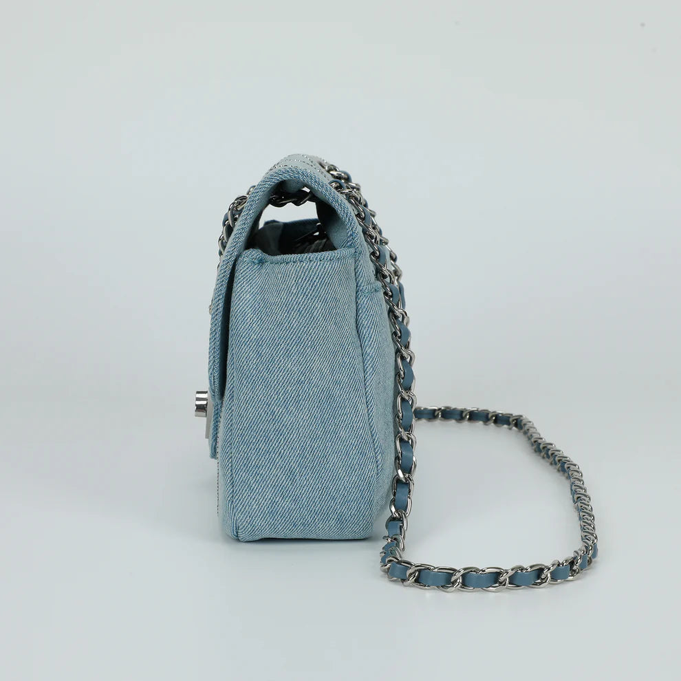 Borsa MIMI MUA in denim trapuntato con tracolla a catena