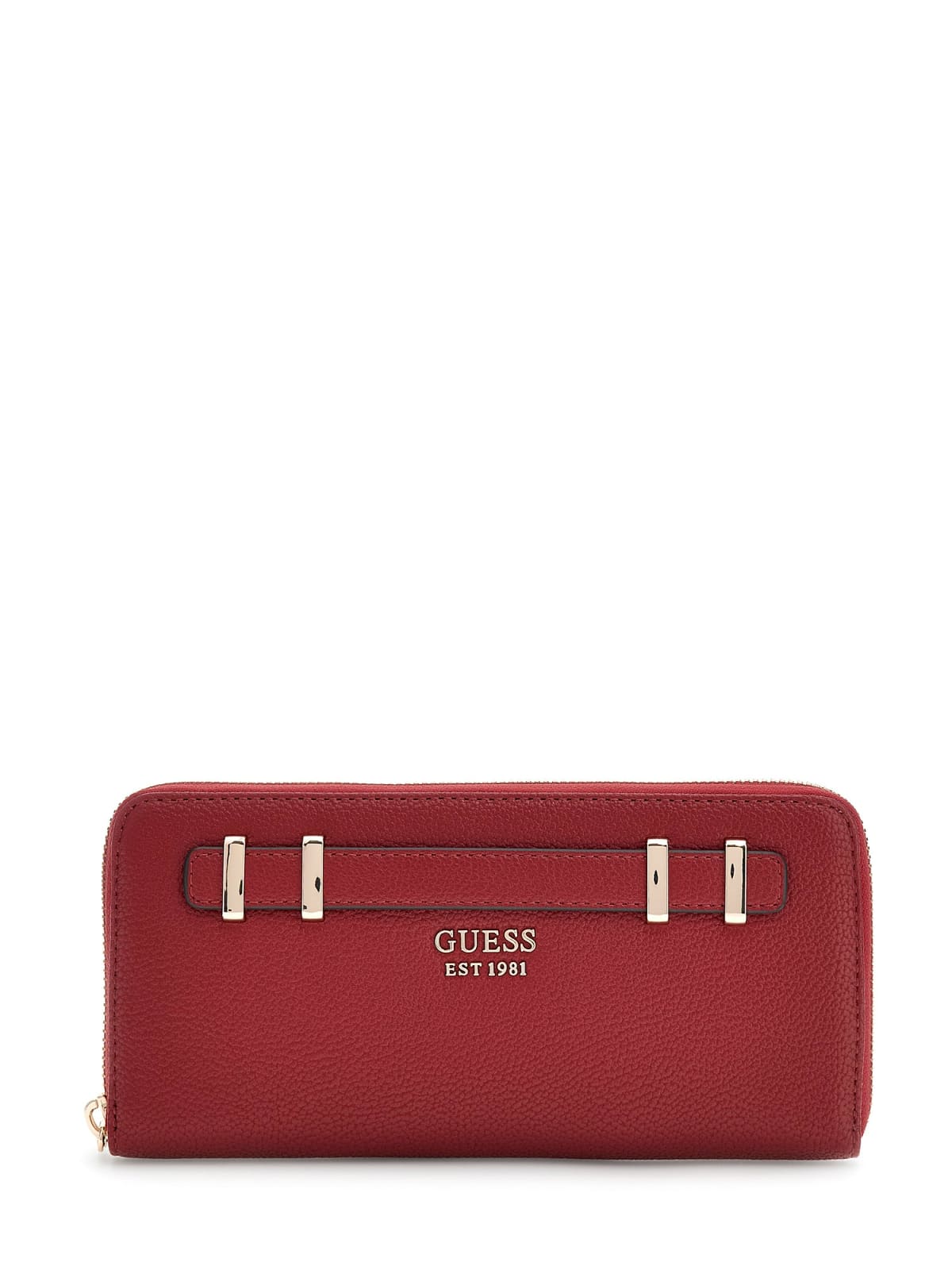 Portafoglio Guess con zip e dettagli metallici frontali