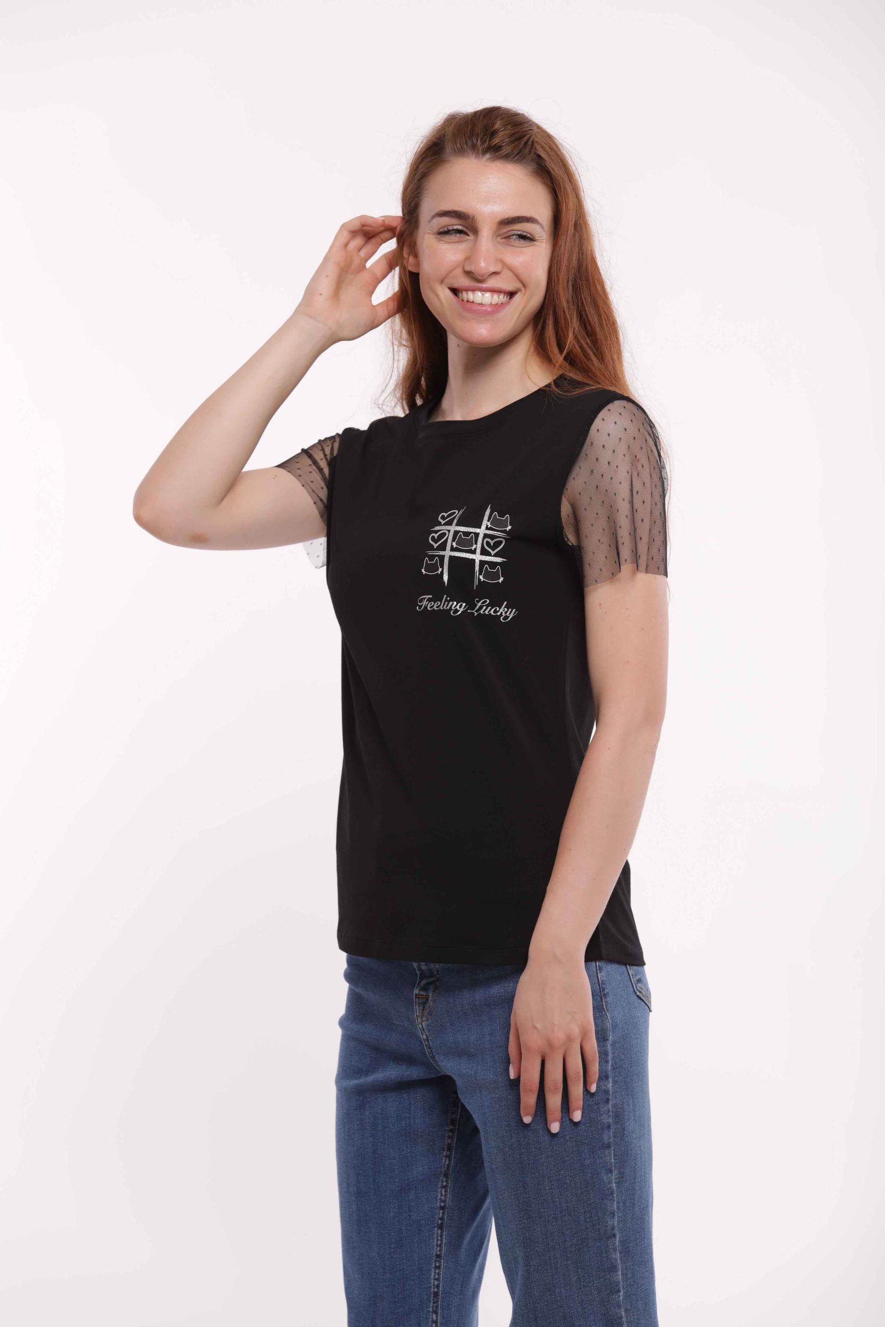 Minimua T-shirt Feeling Lucky con Maniche in Tulle