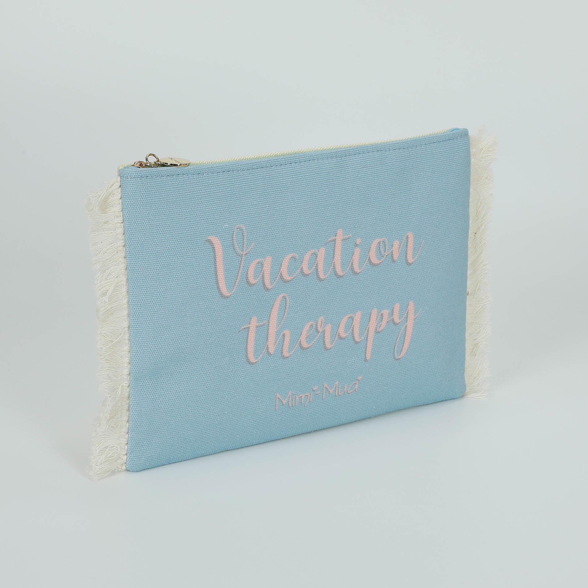 Pochette Mimi Mua con scritta decorativa e frange laterali