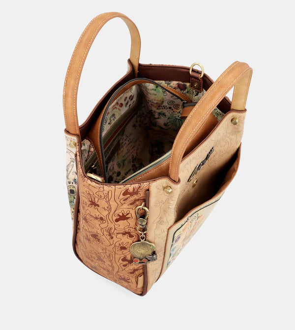 Borsa a mano Anekke con stampa artistica e dettagli naturali