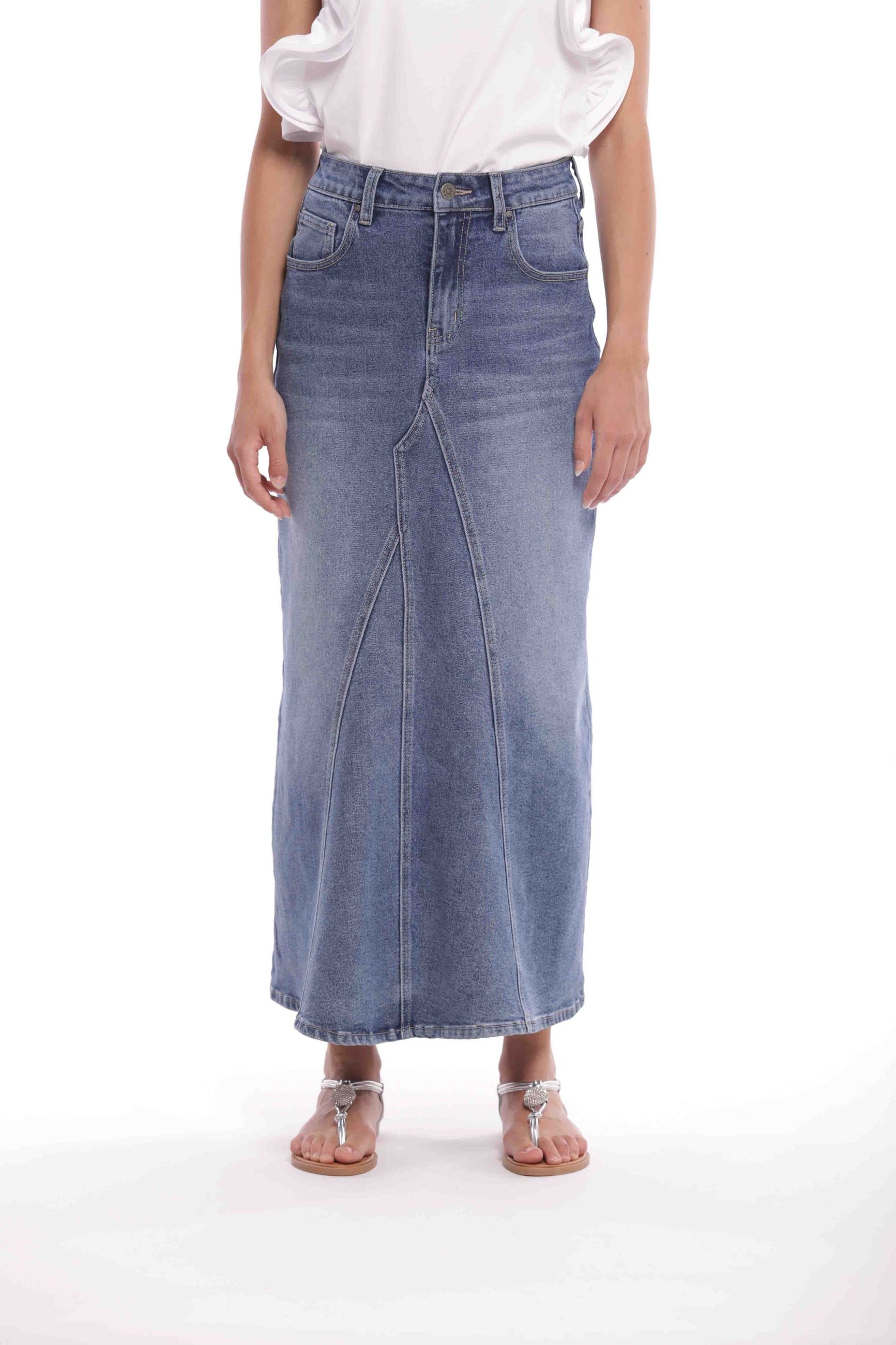 Mimi Mua Gonna Longuette in Jeans a Vita Regular