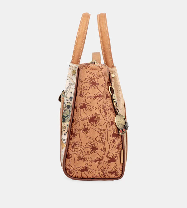Borsa a mano Anekke con stampa artistica e dettagli naturali
