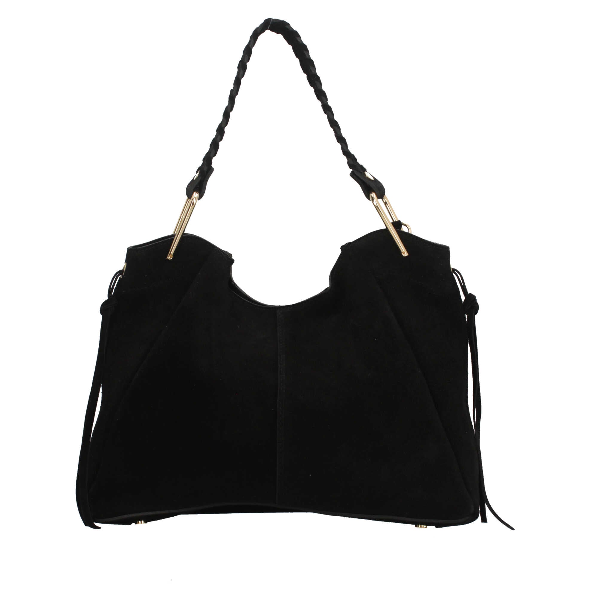 Borsa Made in Italy a spalla in vera pelle con manico intrecciato