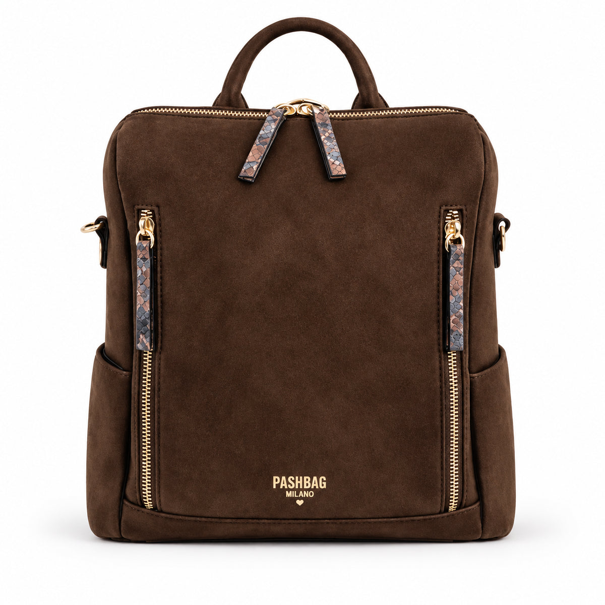 PashBag Zaino Donna Effetto Scamosciato con Tasche Zip