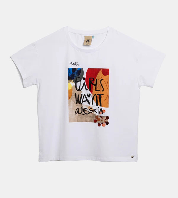 T-shirt Anekke con stampa "Girls Want Alegría" Bianco S/M | Giò Fashion