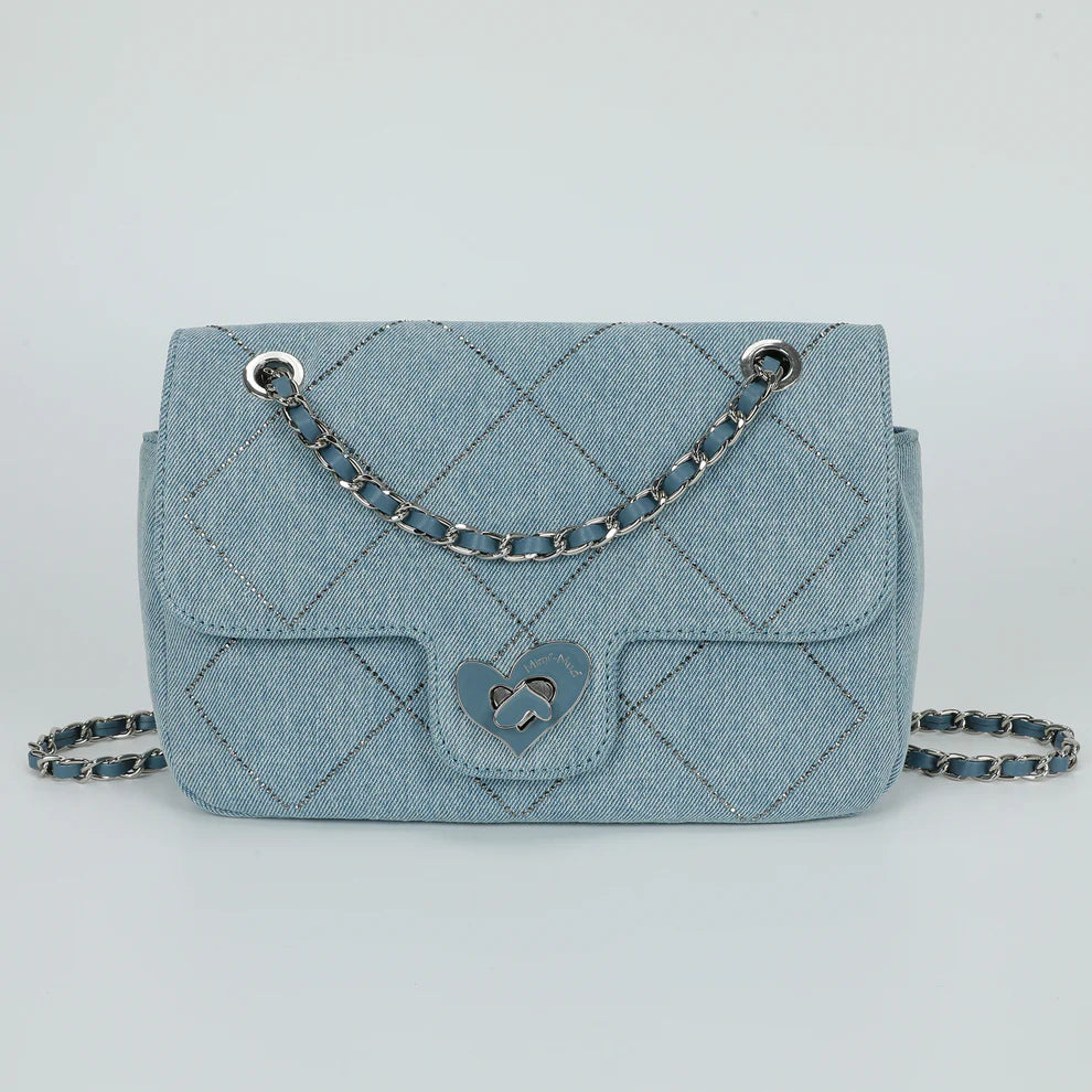Borsa MIMI MUA in denim trapuntato con tracolla a catena