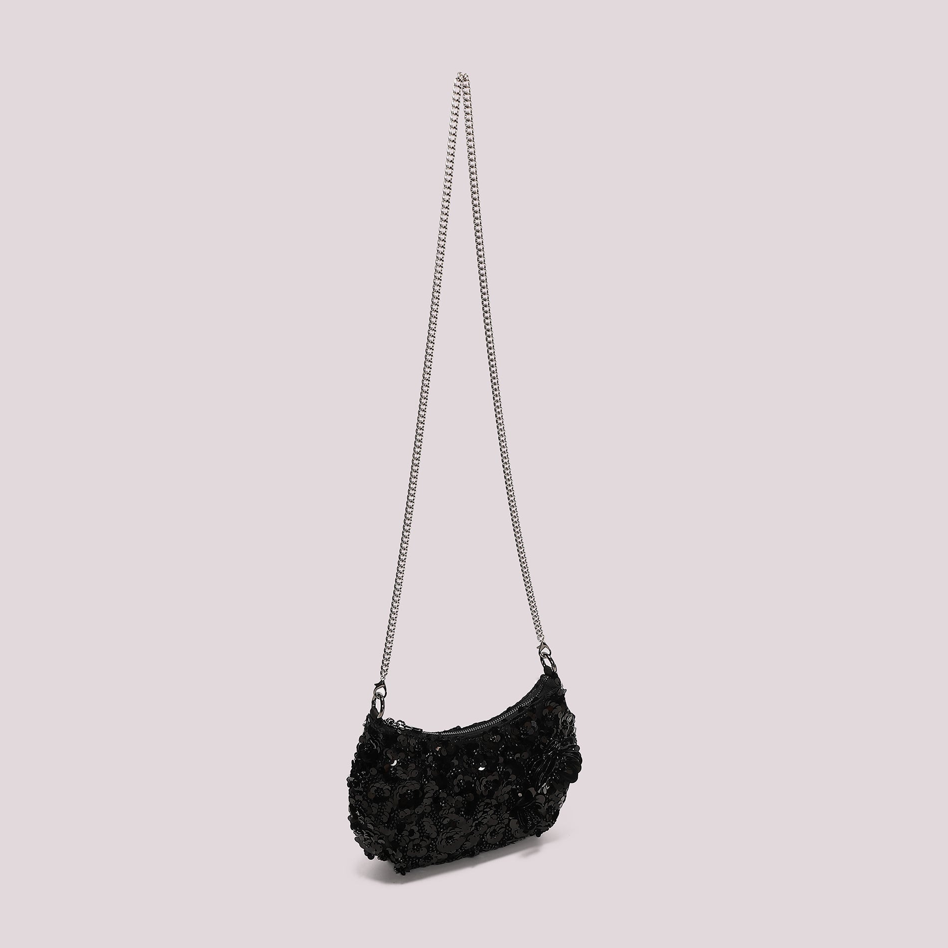 Mimi Mua borsa a spalla gioiello con paillettes e tracolla catena NERO TU | Giò Fashion