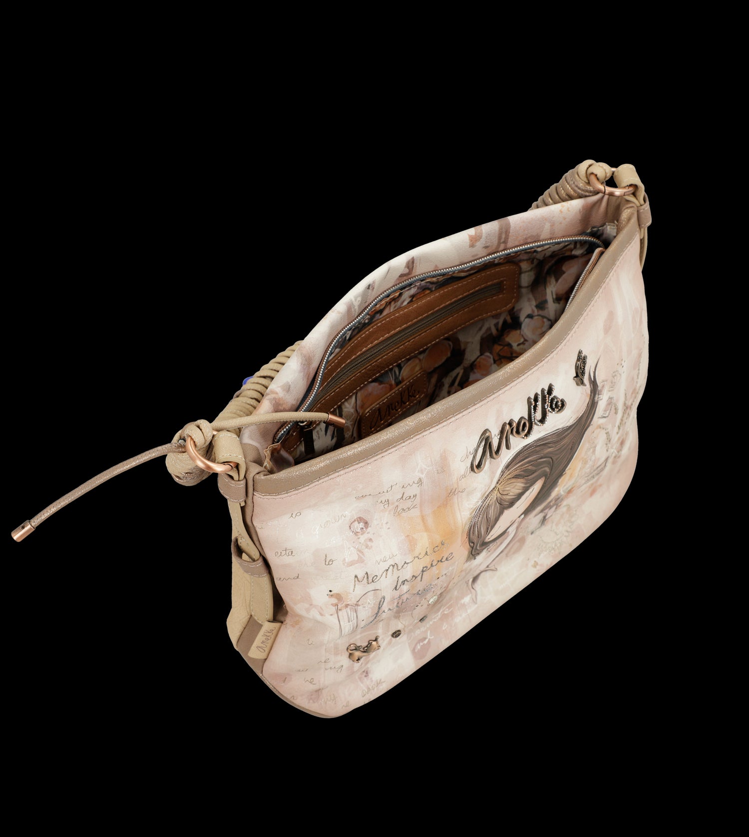 Borsa a spalla Anekke con tracolla intrecciata e design artistico