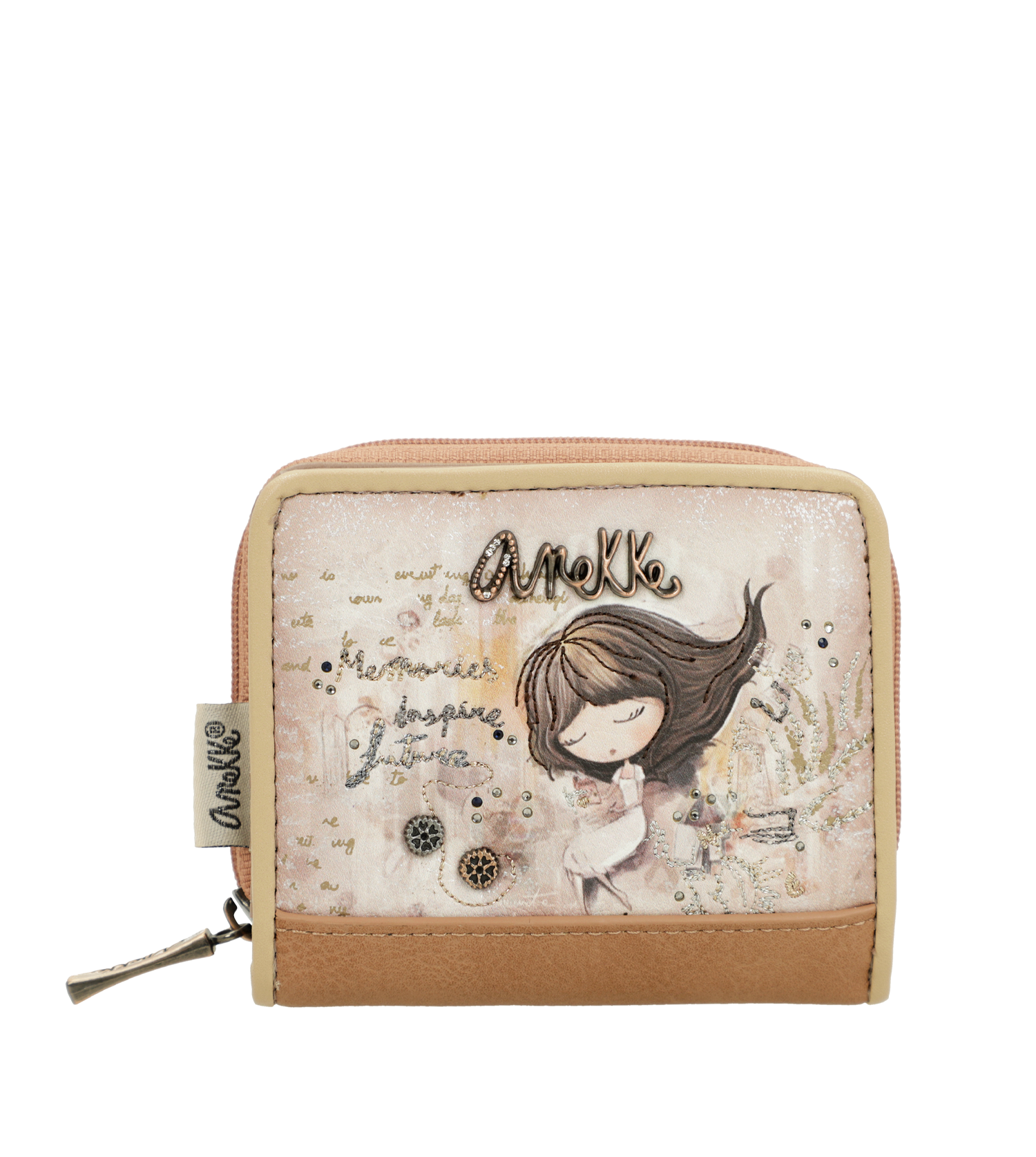 Portafoglio Anekke compatto con chiusura zip e design raffinato Beige TU | Giò Fashion