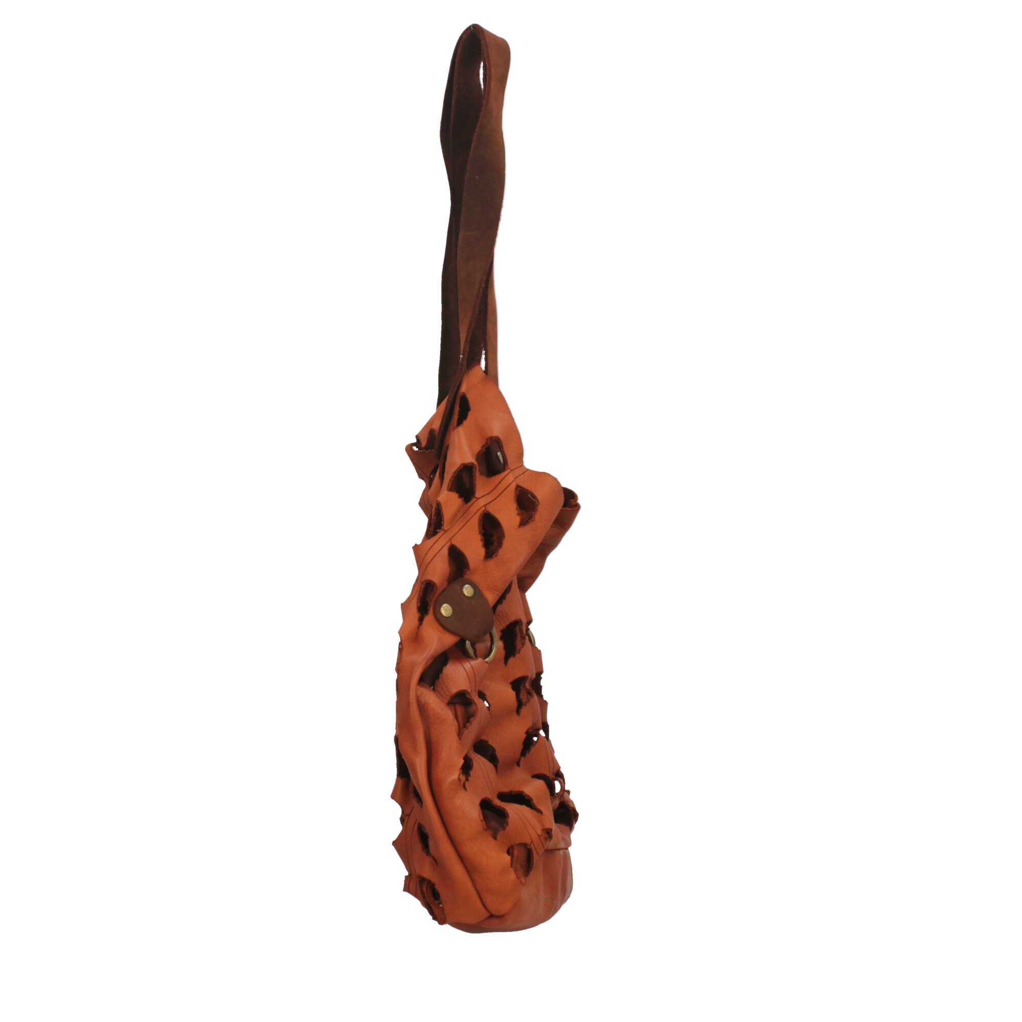 Borsa Made in Italy in vera pelle con traforatura a foglie