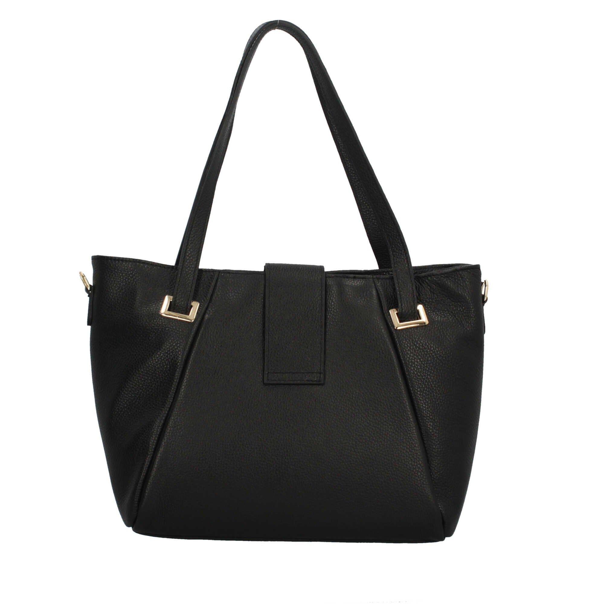 Borsa Made in Italy in vera pelle con tasche frontali e manici lunghi