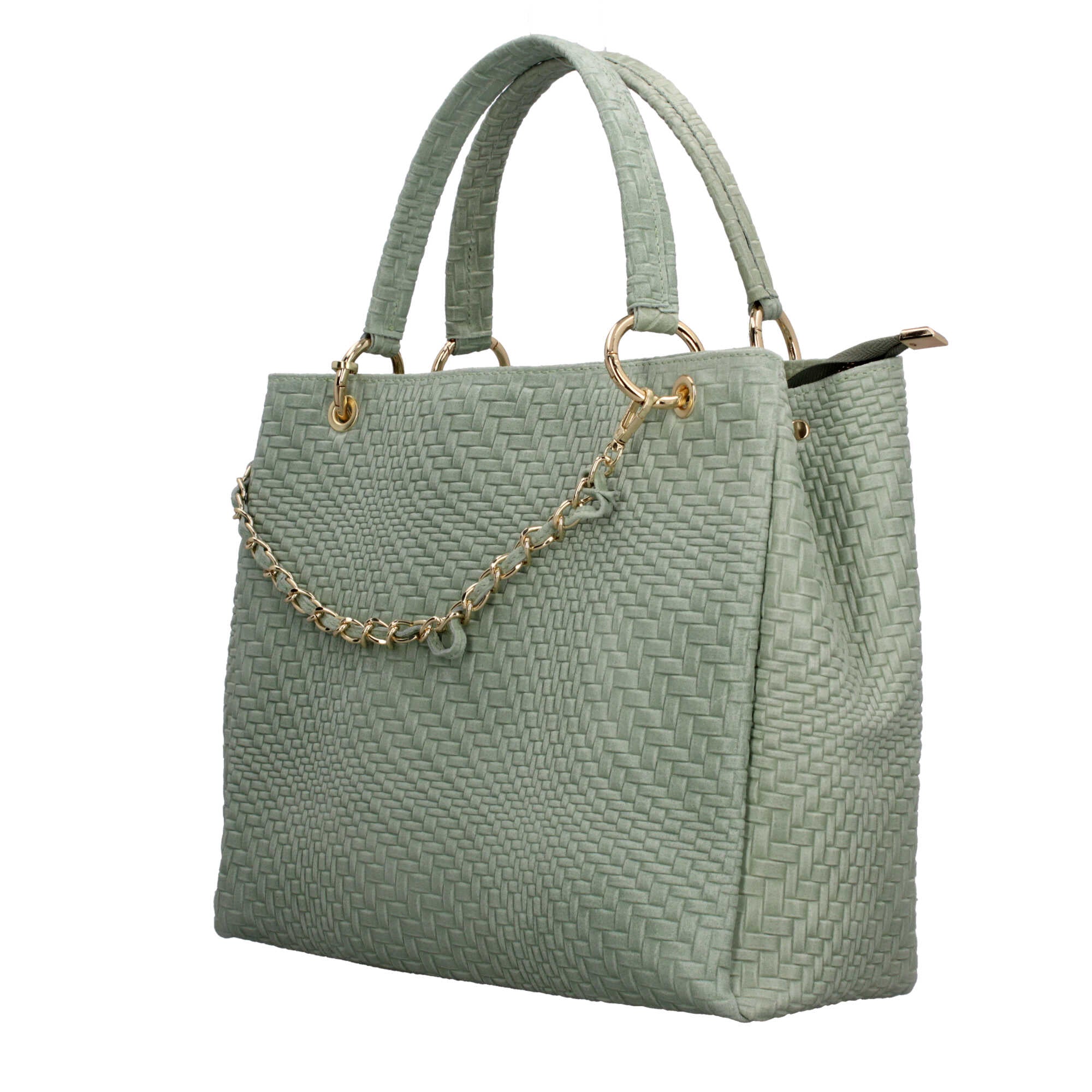 Borsa Made in Italy in vera pelle intrecciata con manico rigido
