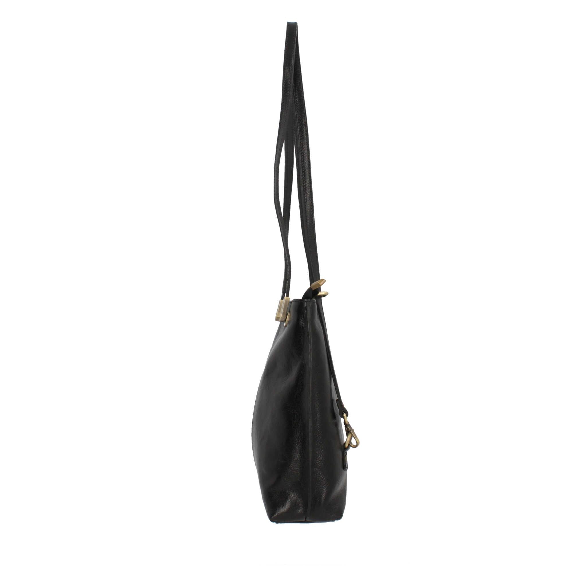 Borsa shopping con manici lunghi in vera pelle Made In Italy