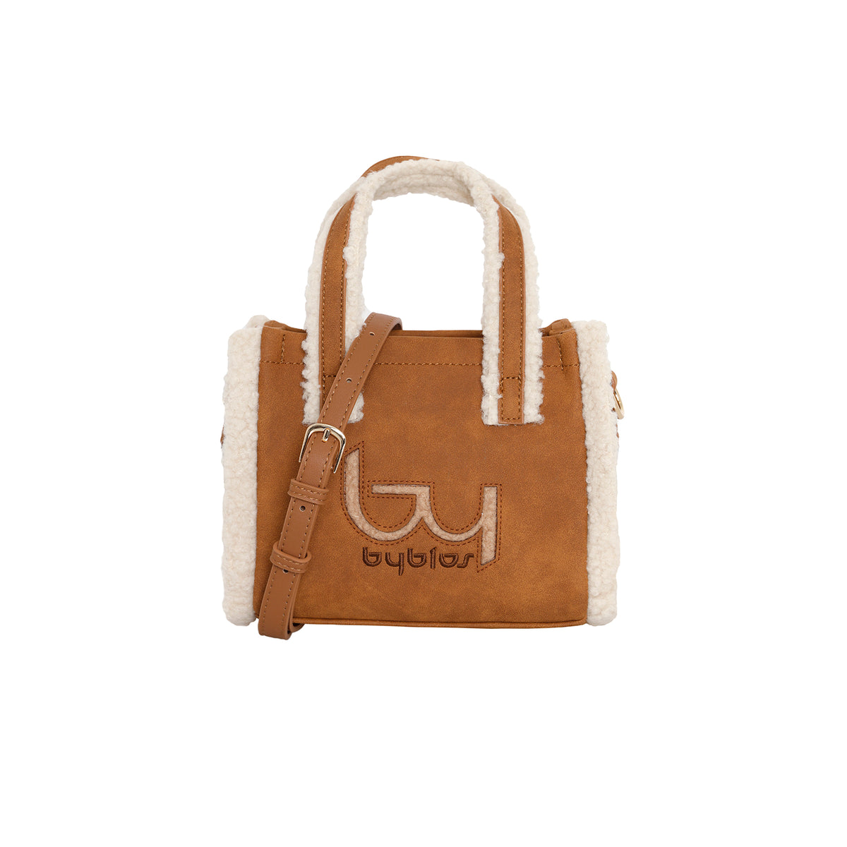Borsa Donna By Byblos Effetto Scamosciato con Dettagli Shearling e Tracolla Removibile