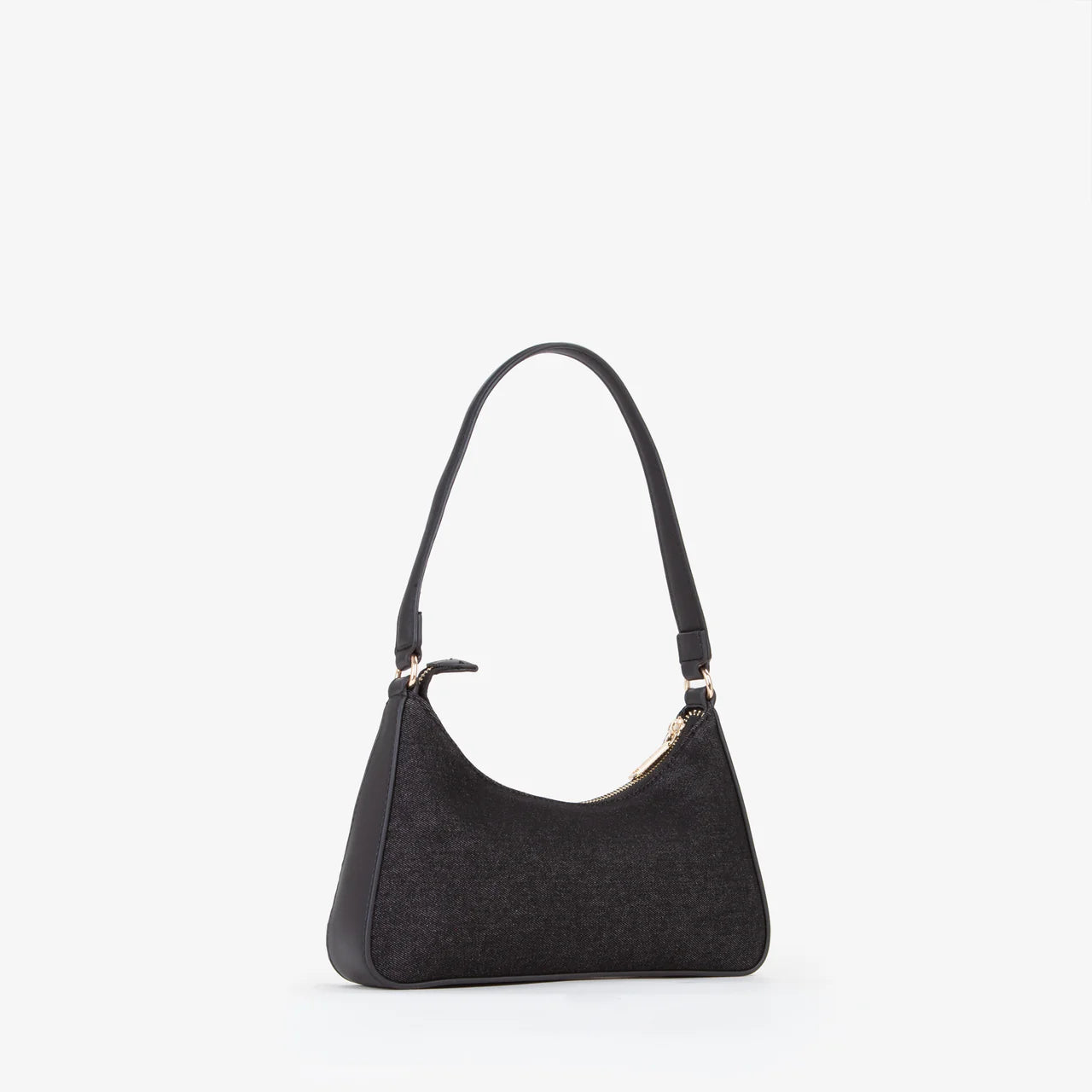 Borsa a spalla Valentino modello Kelly in tessuto effetto denim Nero TU | Giò Fashion