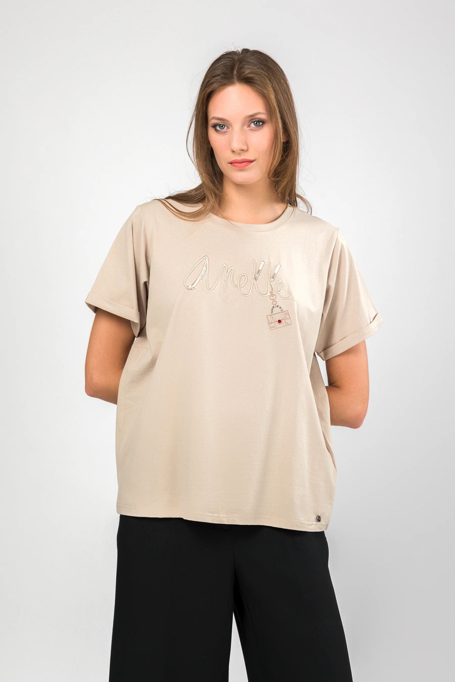 T-shirt Anekke donna con logo ricamato Beige L/XL | Giò Fashion