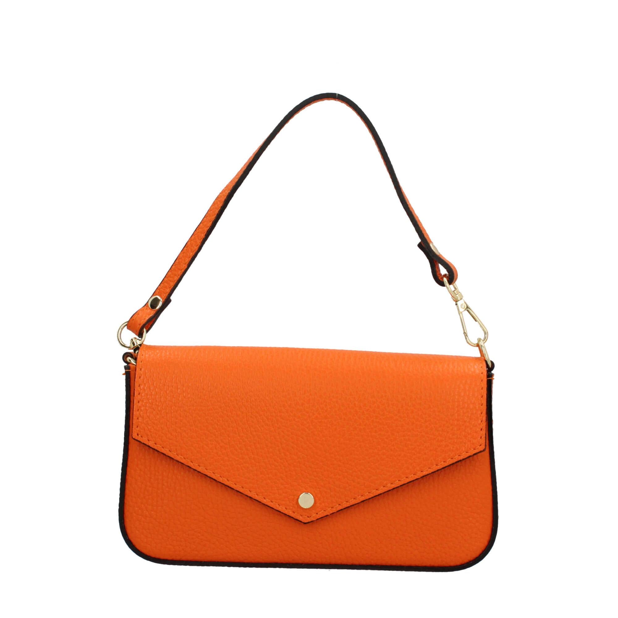 Borsa a spalla con chiusura con bottoncino in vera pelle