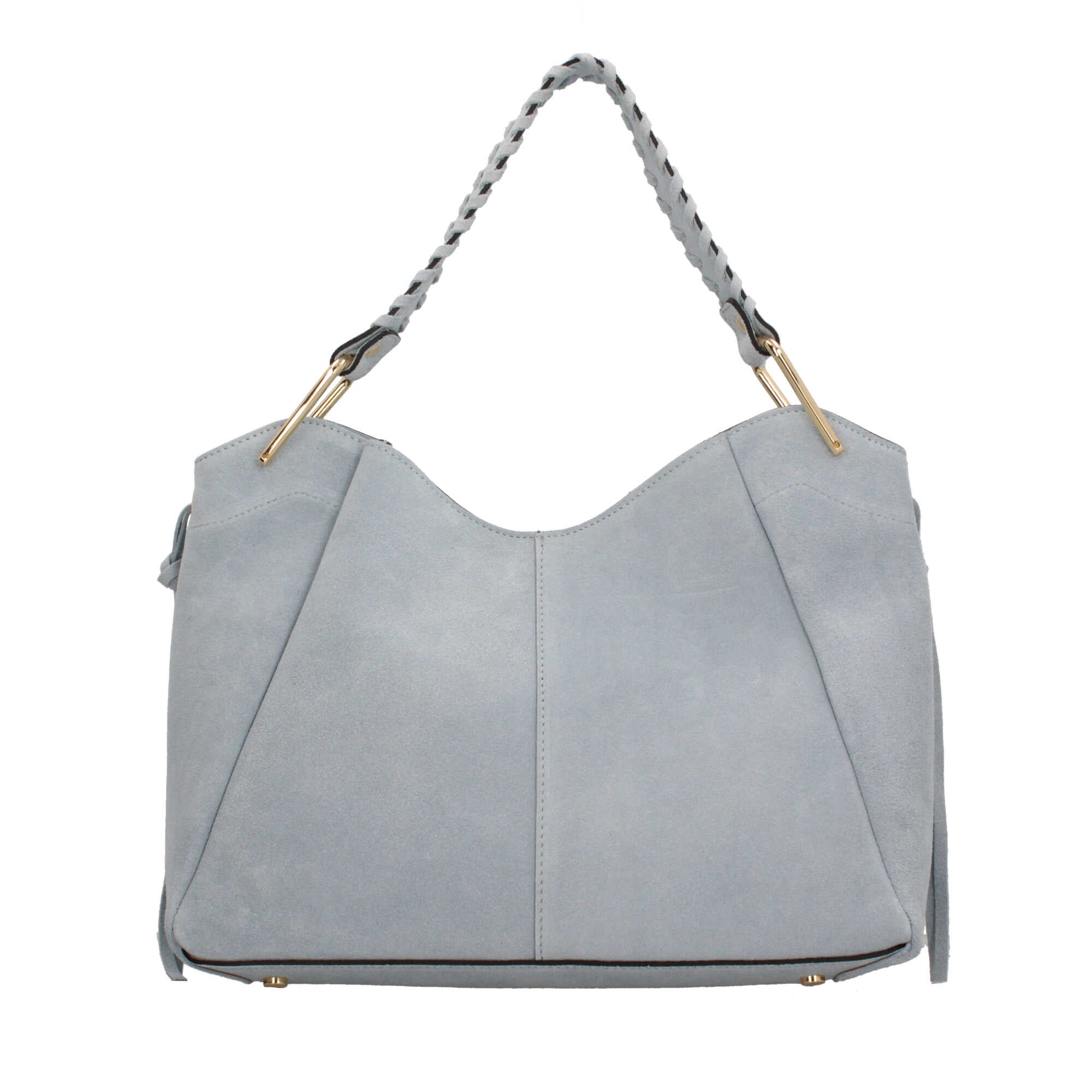 Borsa Made in Italy a spalla in vera pelle con manico intrecciato