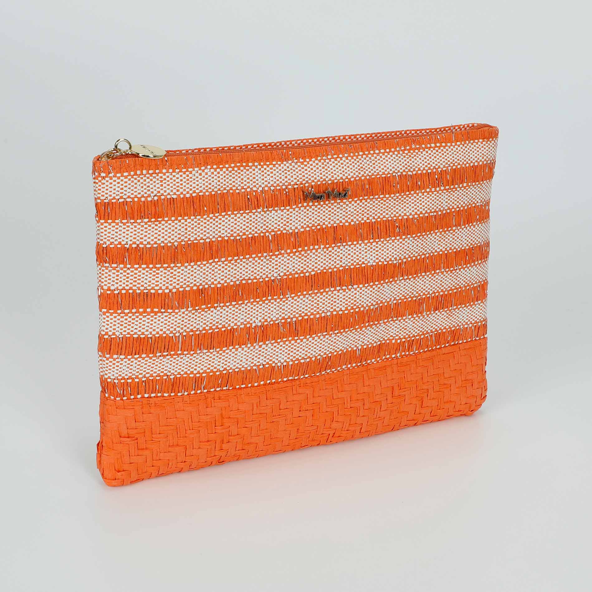 Pochette Mimi Mua in paglia intrecciata con chiusura zip