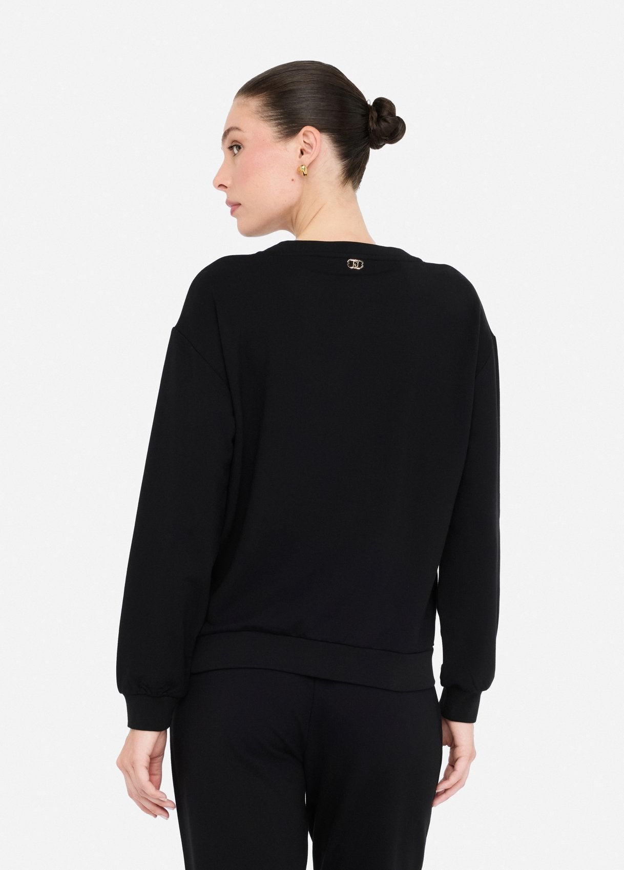Felpa Liu Jo con logo e strass Nero L | Giò Fashion