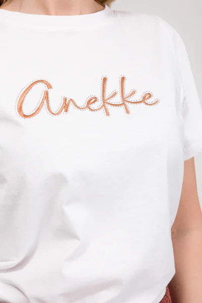 T shirt donna Anekke manica corta con logo frontale stile casual Bianco S/M | Giò Fashion