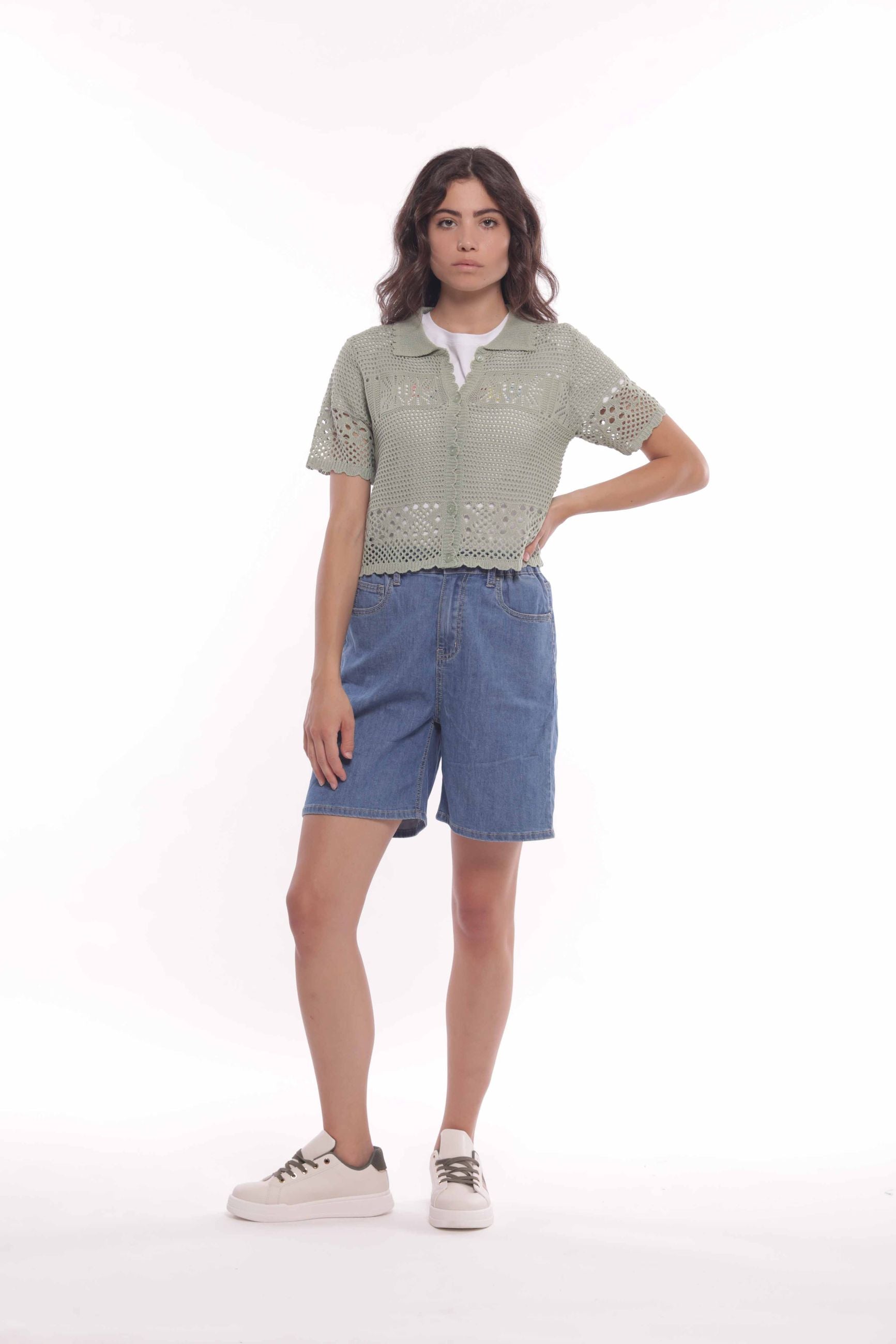 Mimi Mua Pantaloncini in Denim Chambray Blu M | Giò Fashion