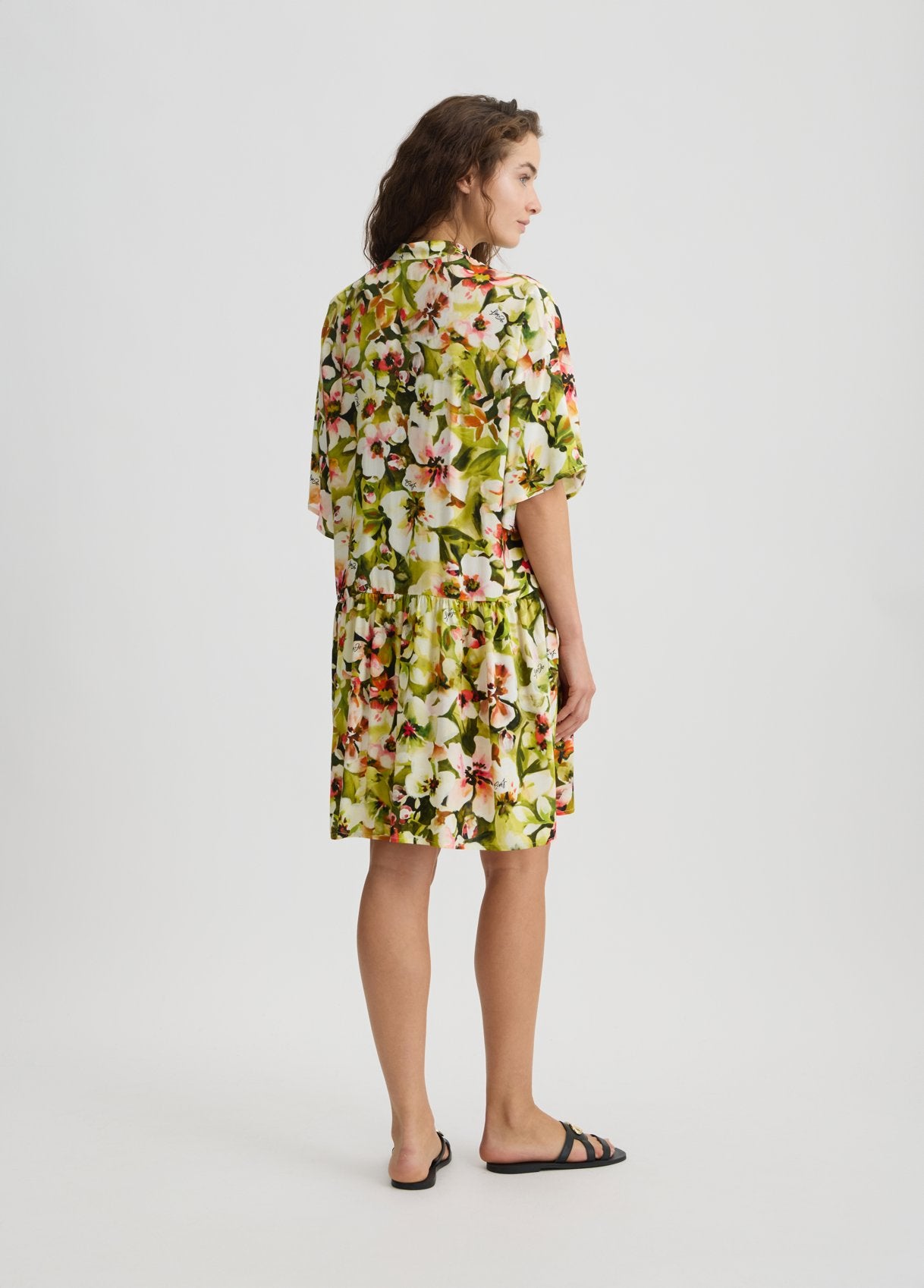 Liu Jo Abito Chemisier Midi con Stampa Floreale Verde S/M | Giò Fashion