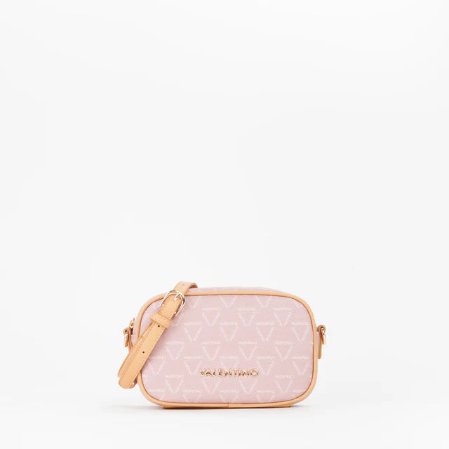 Borsa a tracolla Valentino con logo all-over e profili a contrasto Rosa TU | Giò Fashion