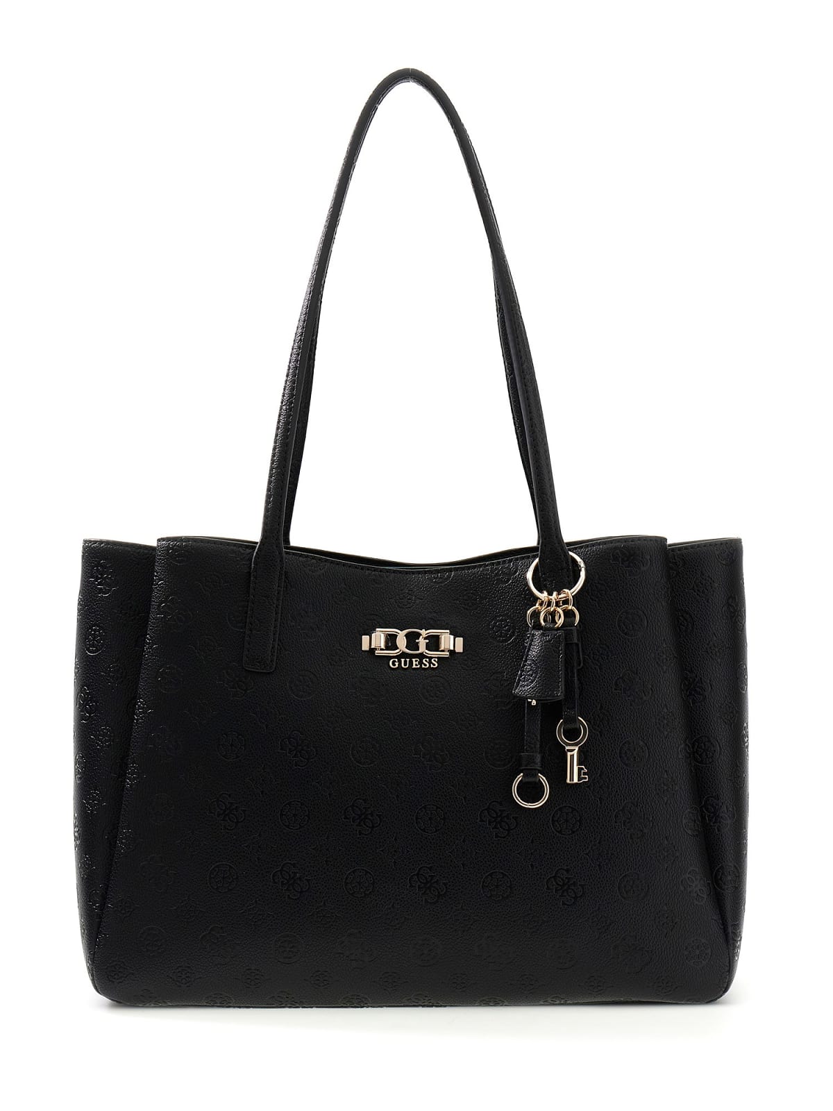 Borsa shopper Guess donna logo emboss con charm e dettaglio metallico NERO LOGO TU | Giò Fashion