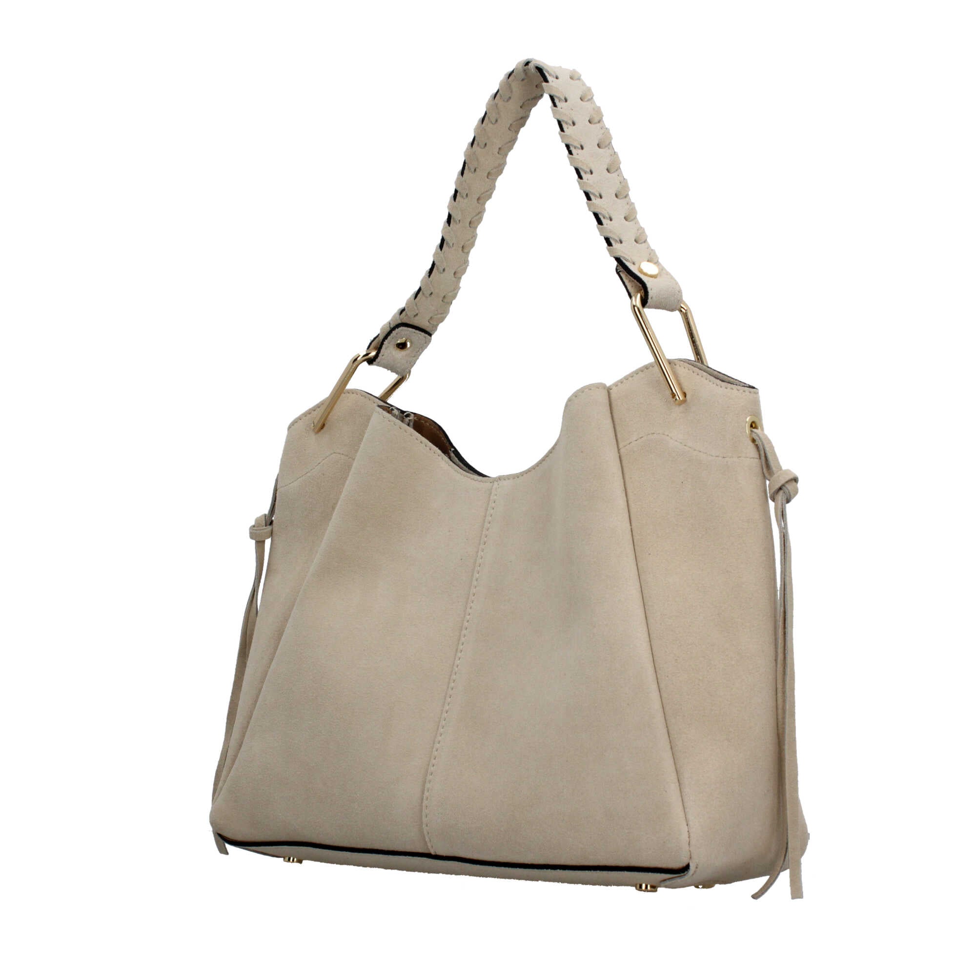 Borsa Made in Italy a spalla in vera pelle con manico intrecciato