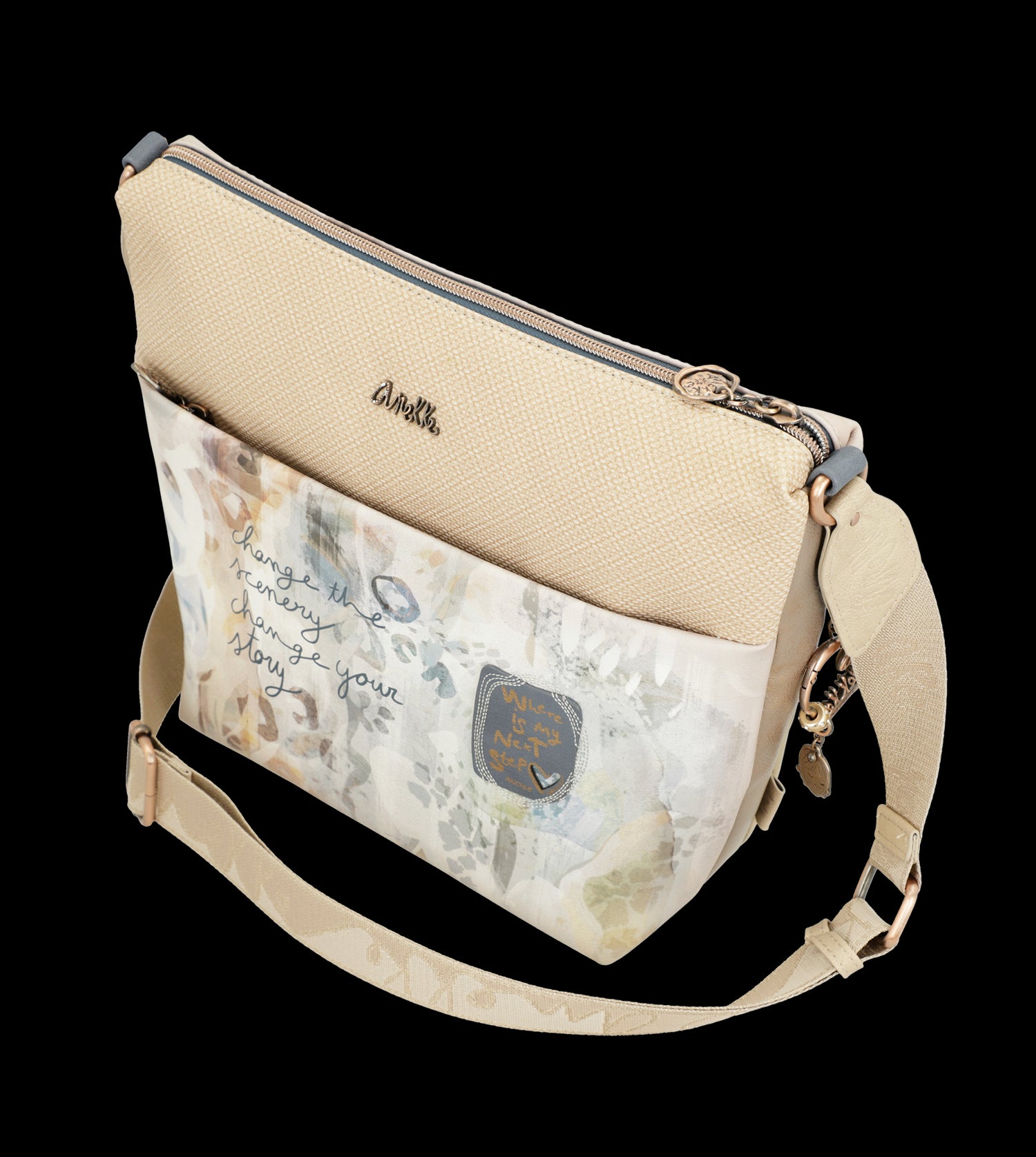 Borsa a tracolla Anekke elegante e capiente con dettagli ricamati