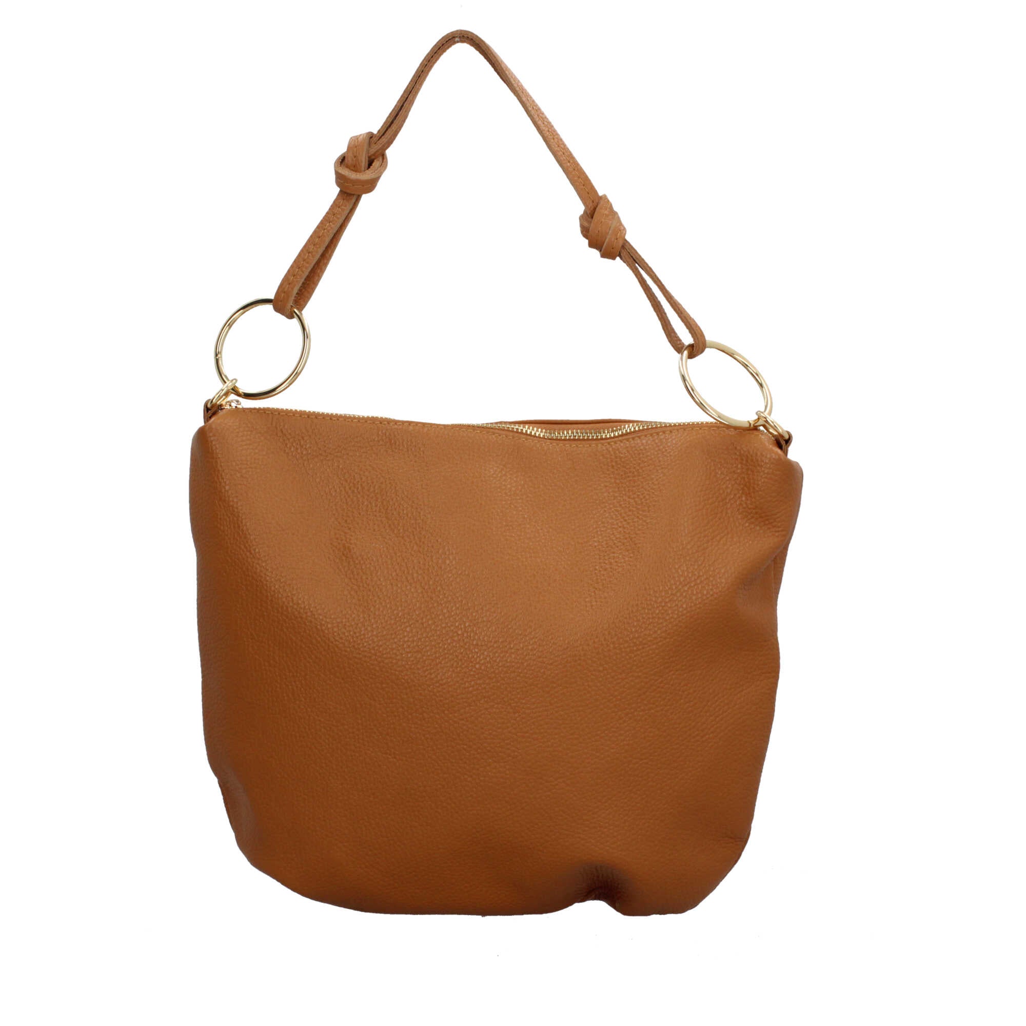 Borsa a spalla in pelle Made in Italy con manico ad anelli