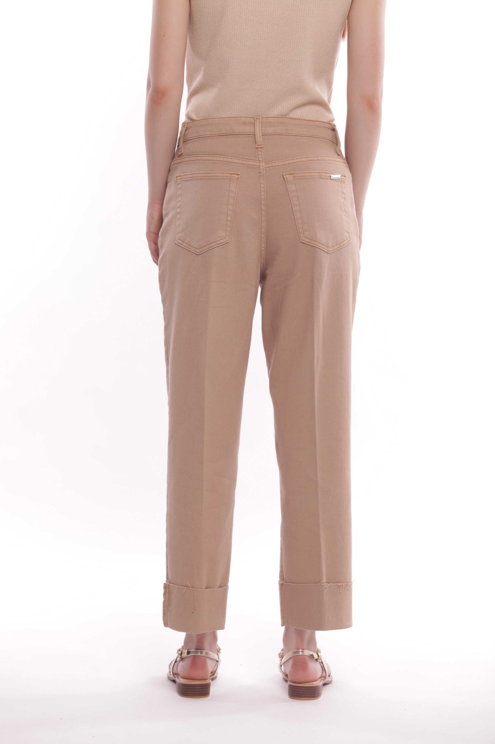 Mimi Mua pantalone cropped con risvolto in bull