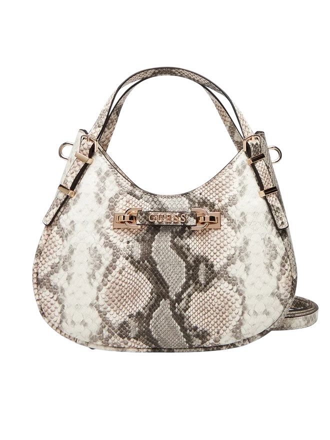 Borsa a spalla Guess effetto pitonato con dettaglio logo