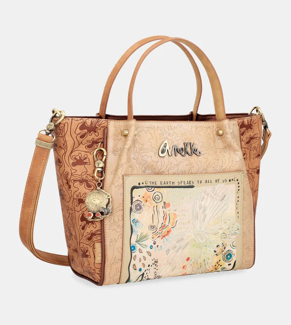 Borsa a mano Anekke con stampa artistica e dettagli naturali