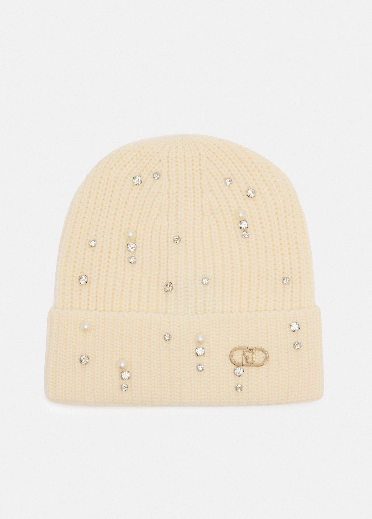 Cappello Liu Jo in maglia con strass e logo metallico Bianco TU | Giò Fashion