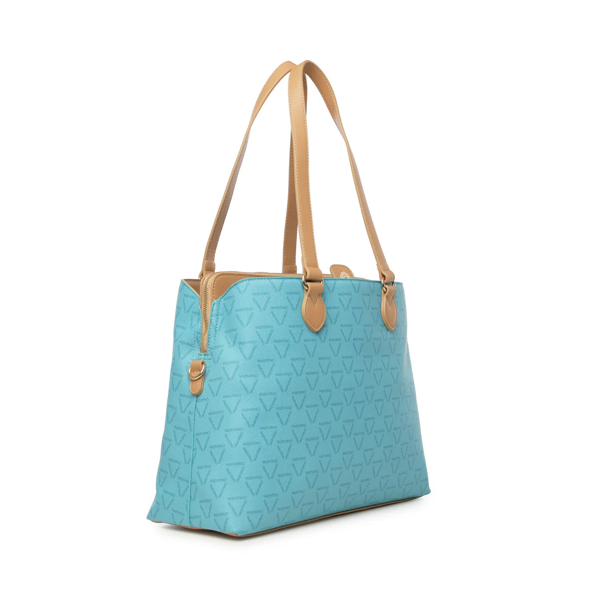 Borsa Valentino da lavoro con manici lunghi e logo frontale AZZURRO TU | Giò Fashion
