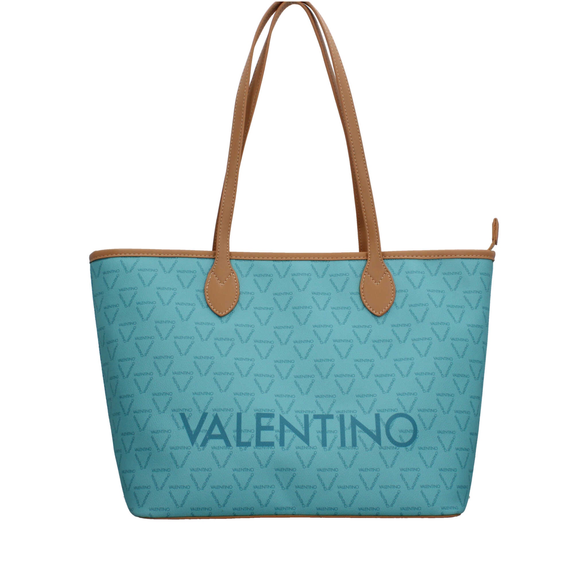 Borsa Valentino shopper in pelle sintetica con logo frontale AZZURRO TU | Giò Fashion