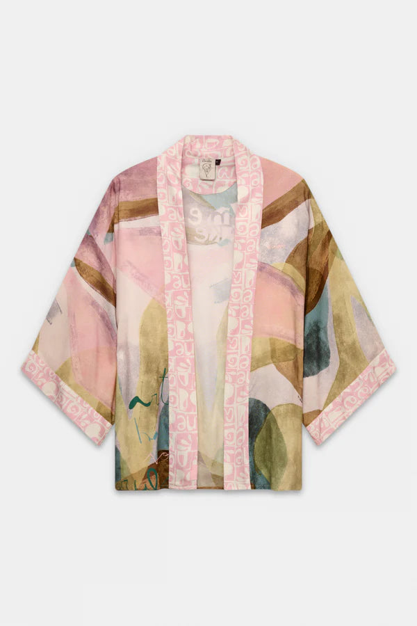 Anekke kimono donna con stampa artistica stile leggero e raffinato Rosa TU | Giò Fashion