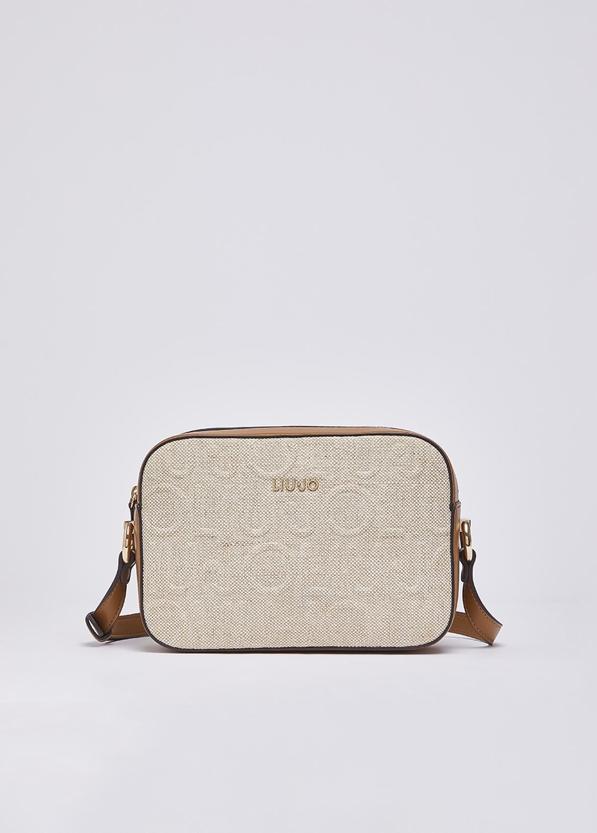 Borsa a tracolla Liu Jo compatta in tessuto con logo frontale e chiusura zip Naturale TU | Giò Fashion