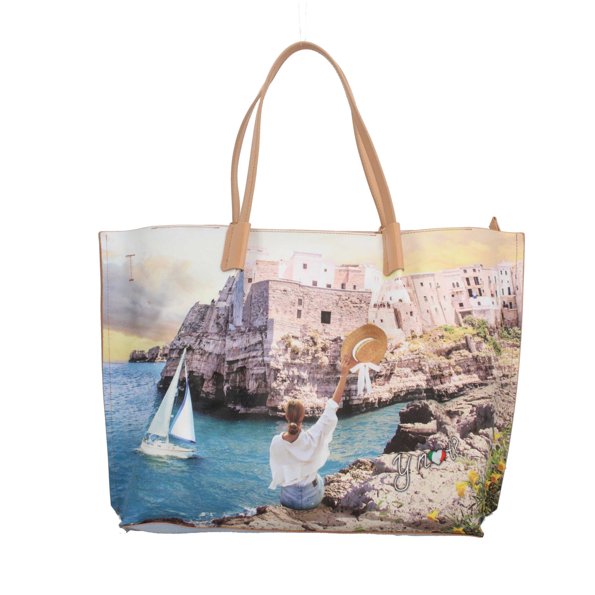 Shopping bag YNot capiente con stampa artistica e doppio manico