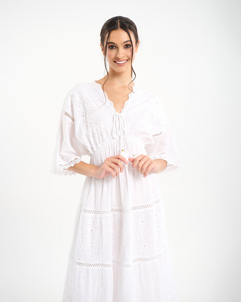 Ble Resort Collection Abito Lungo con Frange sulle Maniche
