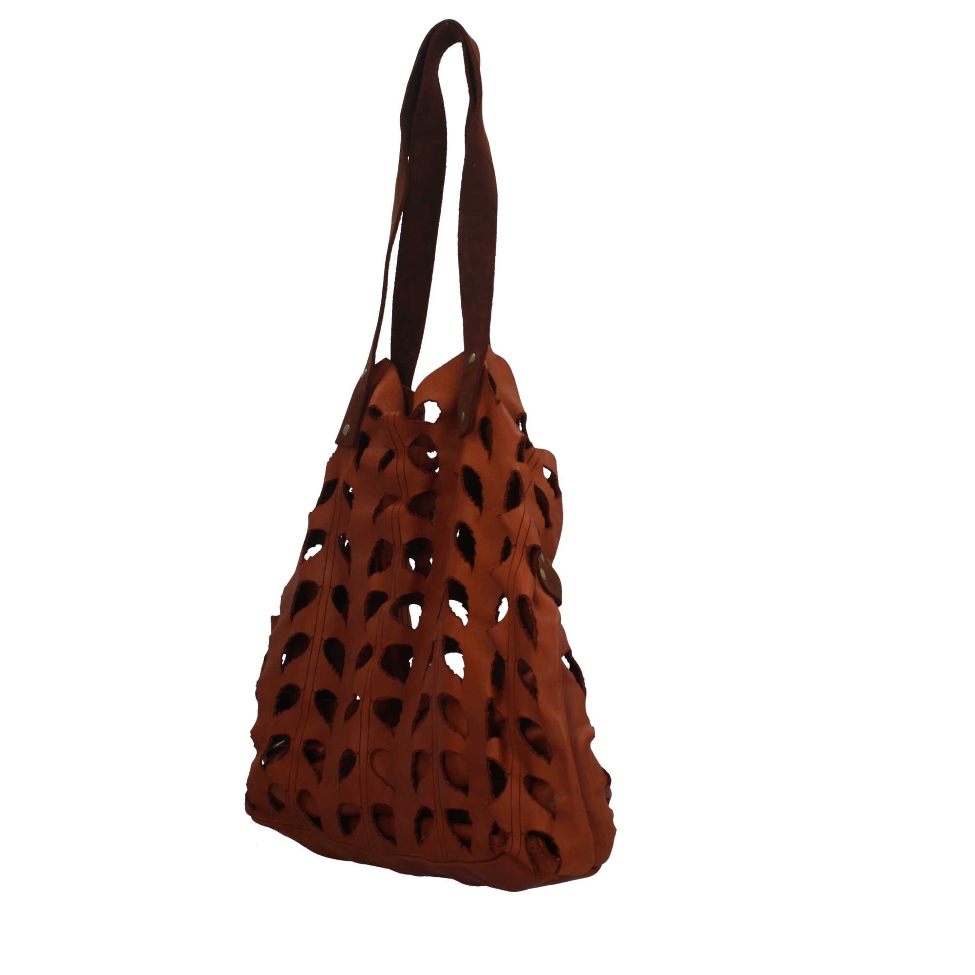 Borsa Made in Italy in vera pelle con traforatura a foglie