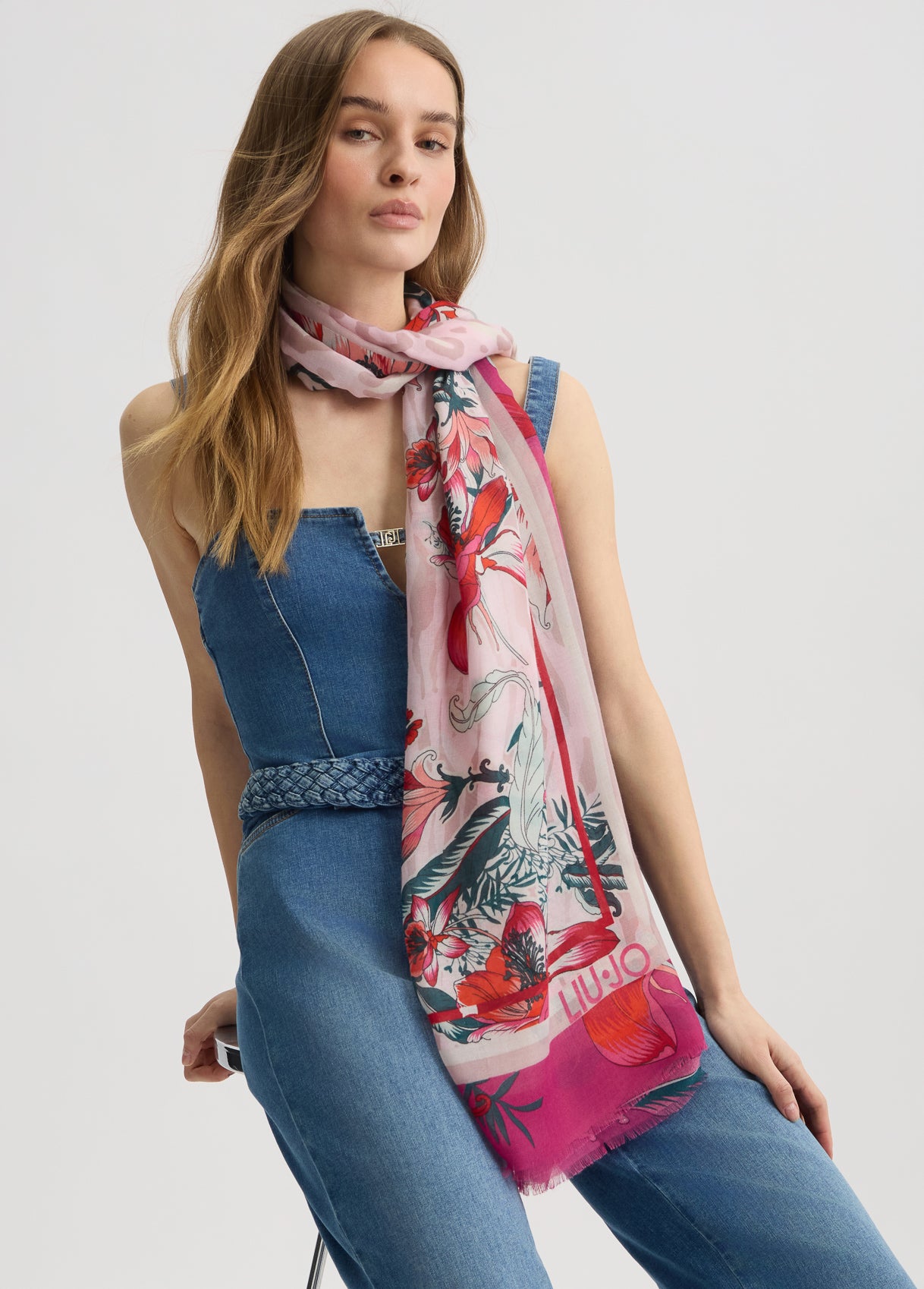 Foulard Donna Liu Jo con Stampa Floreale e Bordo Decorativo