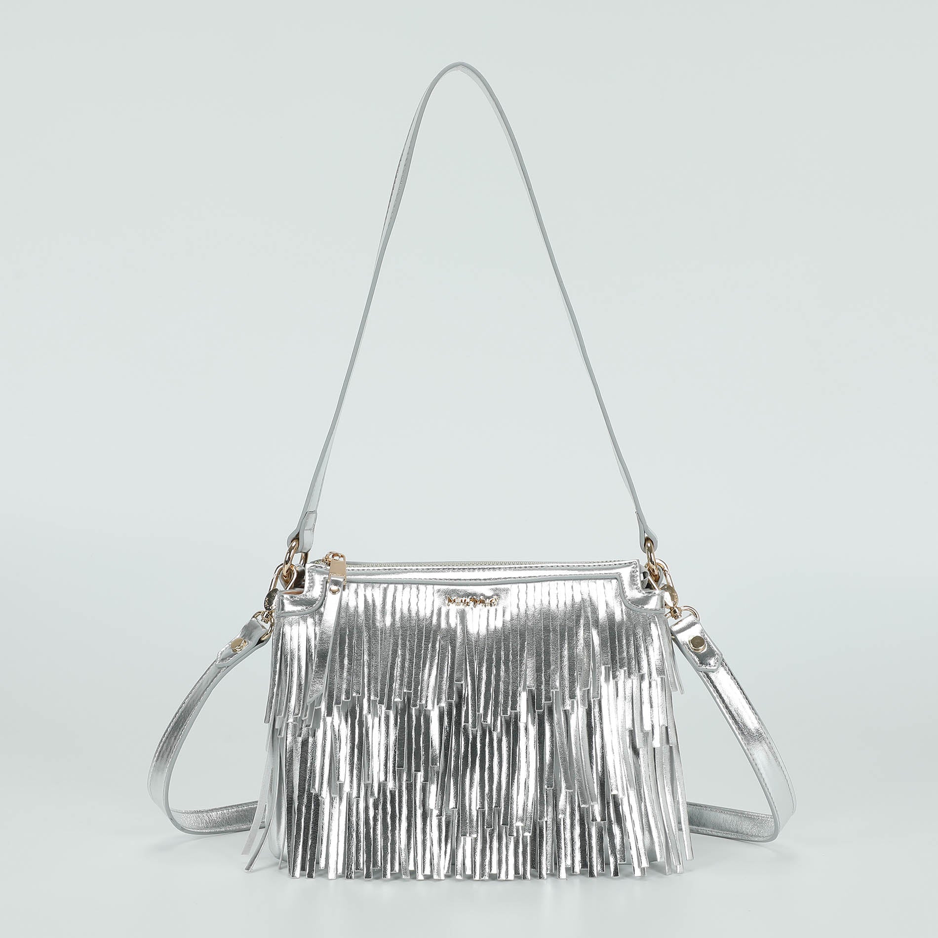 Mimi Mua borsa a tracolla con frange e doppio scomparto Argento TU | Giò Fashion