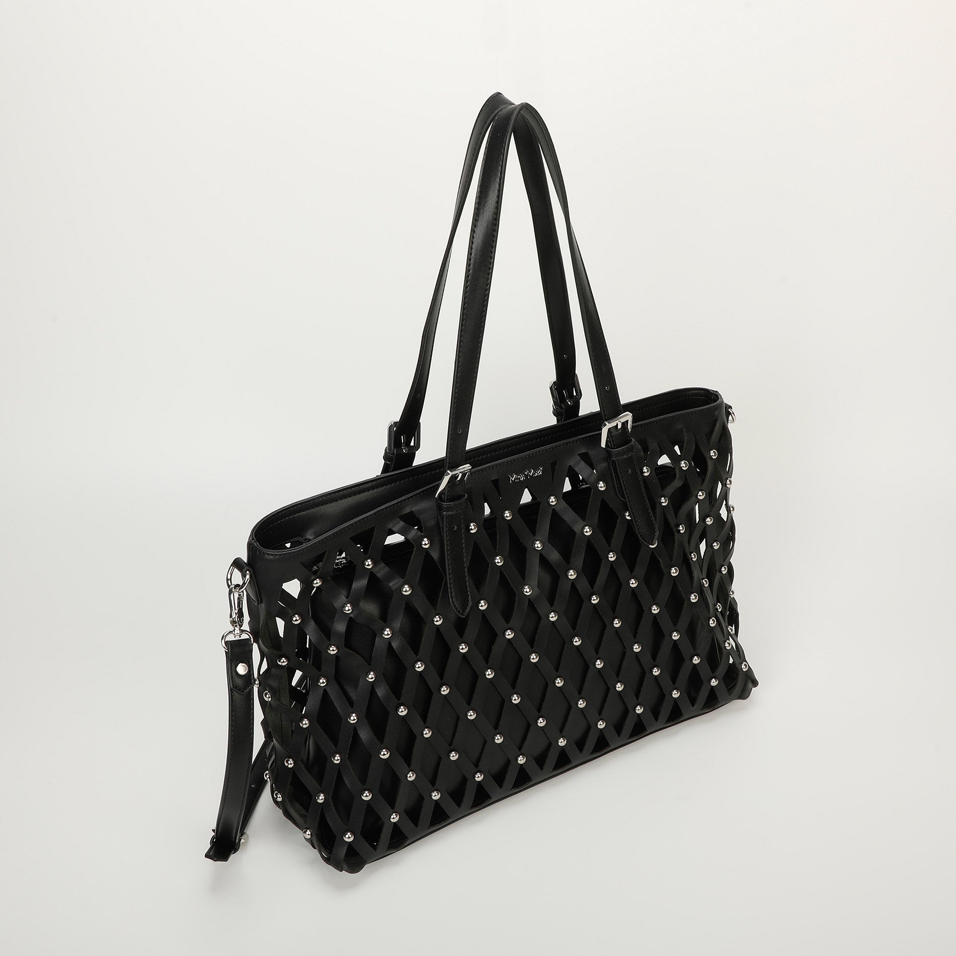 Mimi Mua borsa shopping effetto rete con borchie