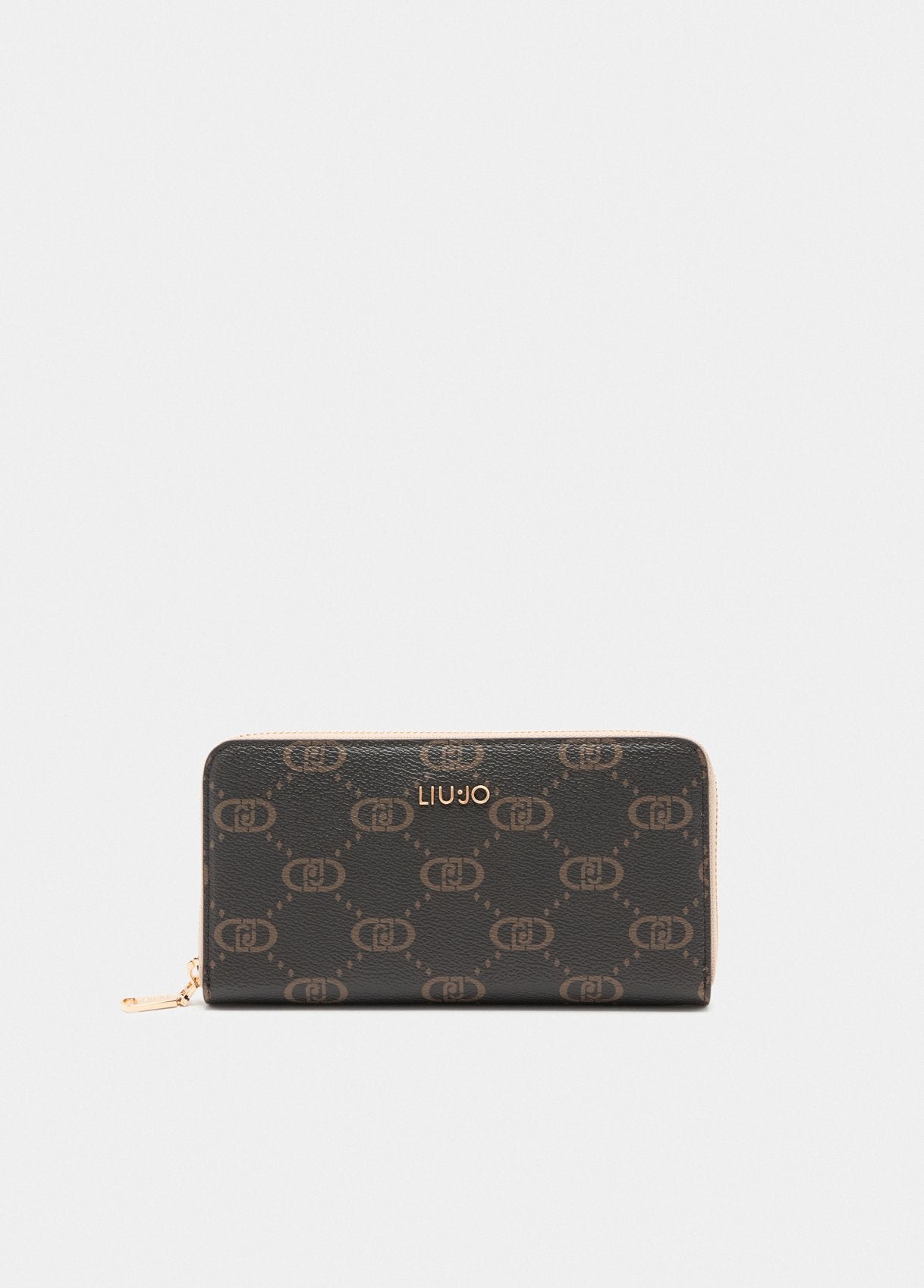 Portafoglio Liu Jo elegante con zip e logo all over Beige TU | Giò Fashion