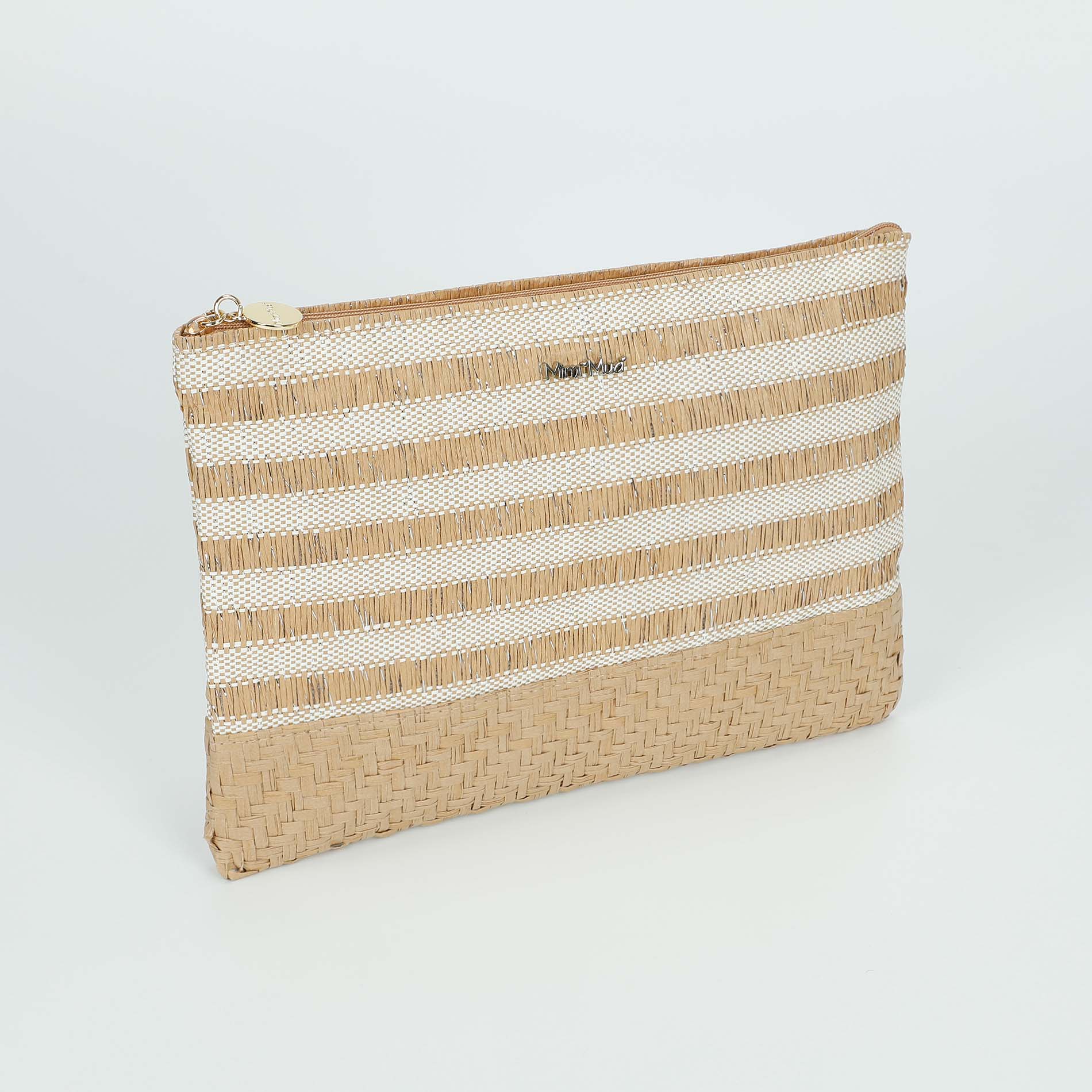 Pochette Mimi Mua in paglia intrecciata con chiusura zip